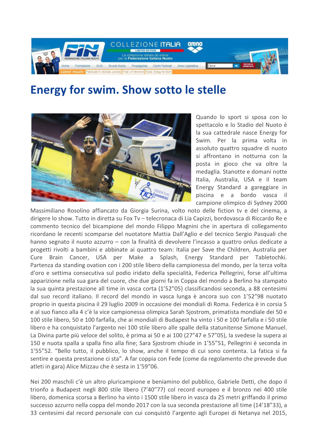 Energy for Swim. Show Sotto Le Stelle