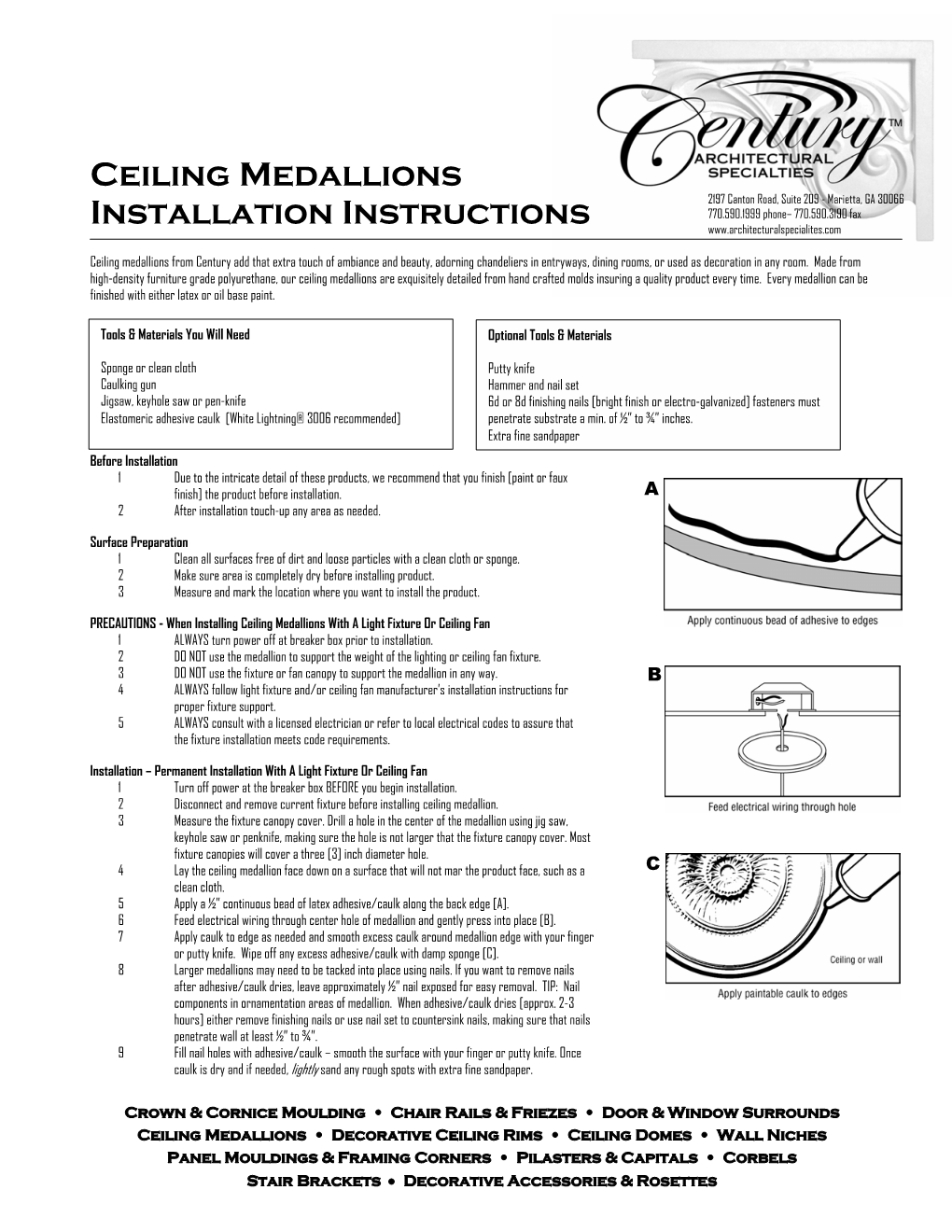 Ceiling Medallions Installation Instructions