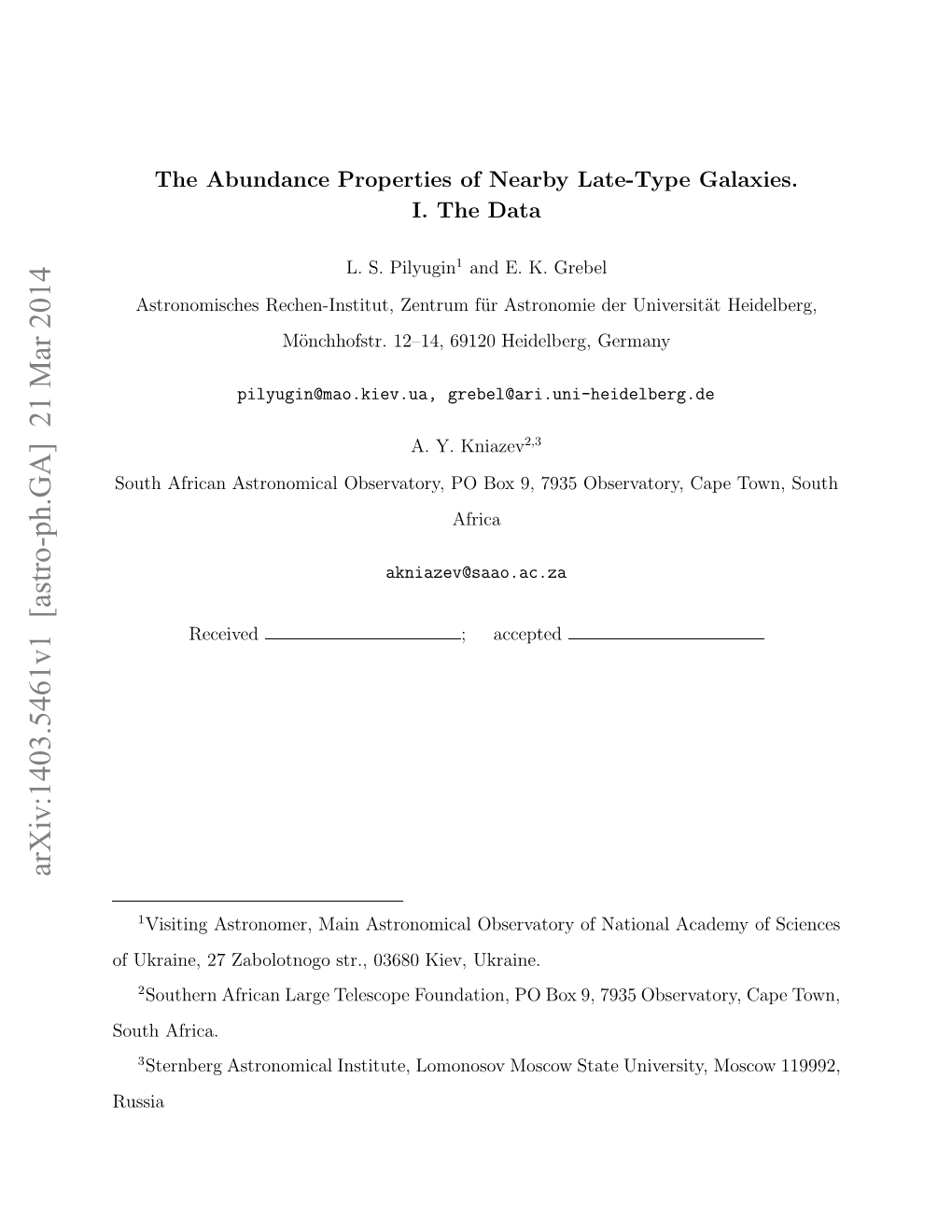 Arxiv:1403.5461V1 [Astro-Ph.GA] 21 Mar 2014 Ot Africa