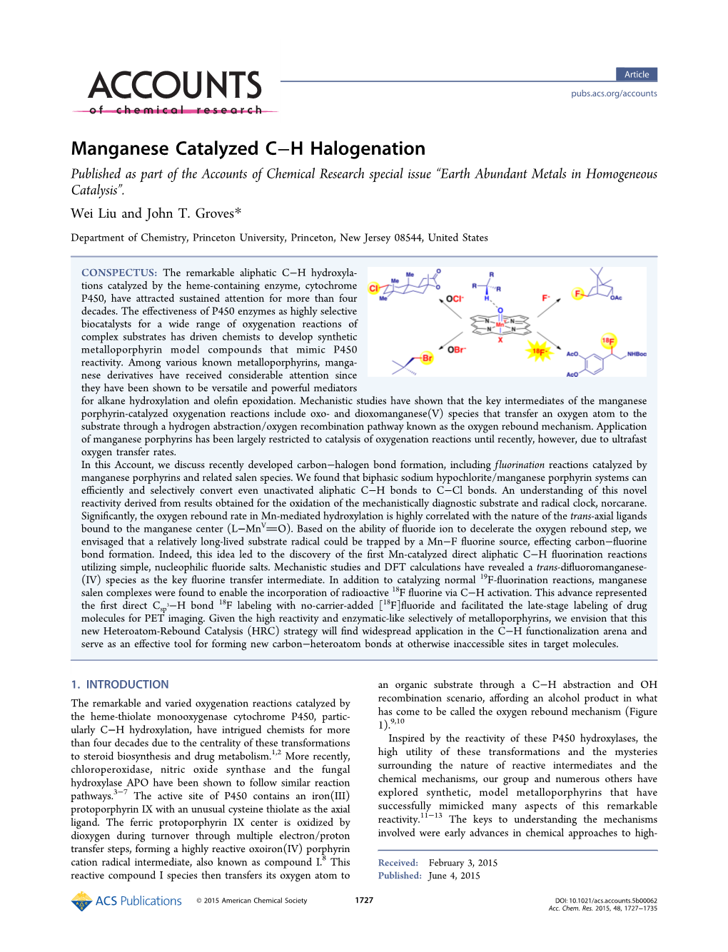 Manganese Catalyzed C−H Halogenation Published As Part of the Accounts of Chemical Research Special Issue “Earth Abundant Metals in Homogeneous Catalysis”