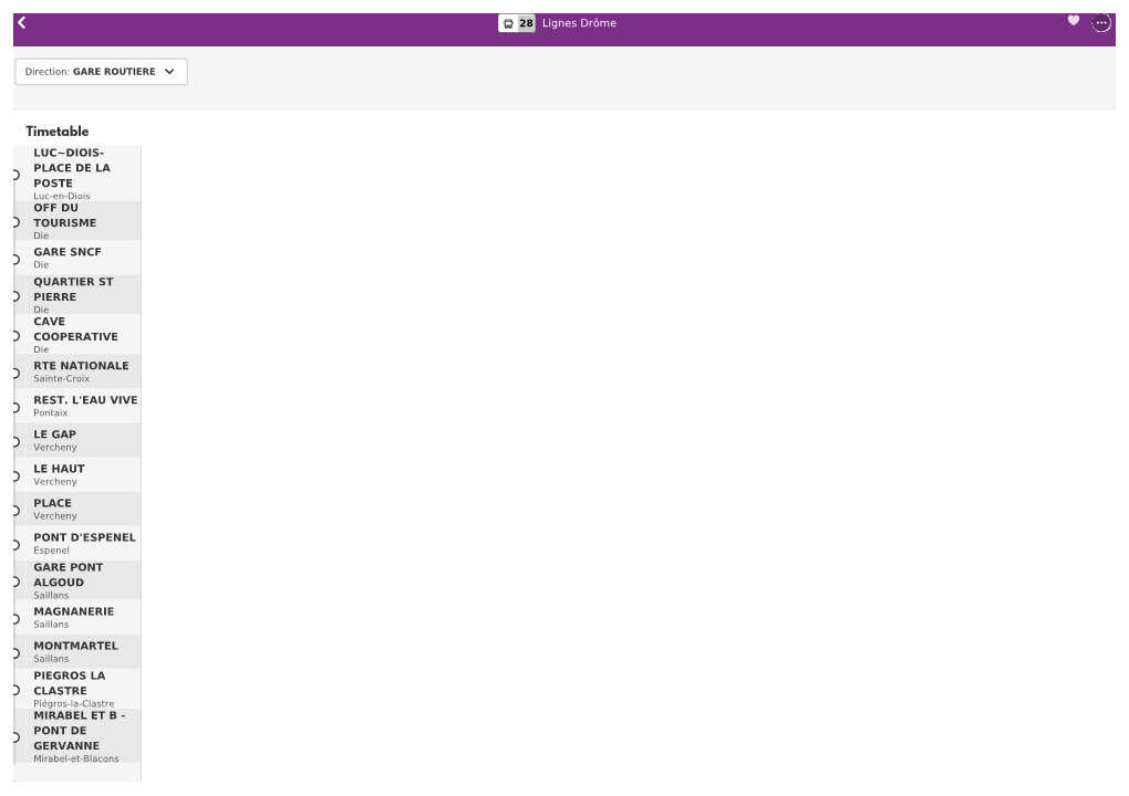Lignes Drôme 28 Show Map Departures on 06/16/2021 Between 5:38 and 18:30 LUC~DIOIS- PLACE DE LA POSTE OFF DU TOURISME GARE SNCF