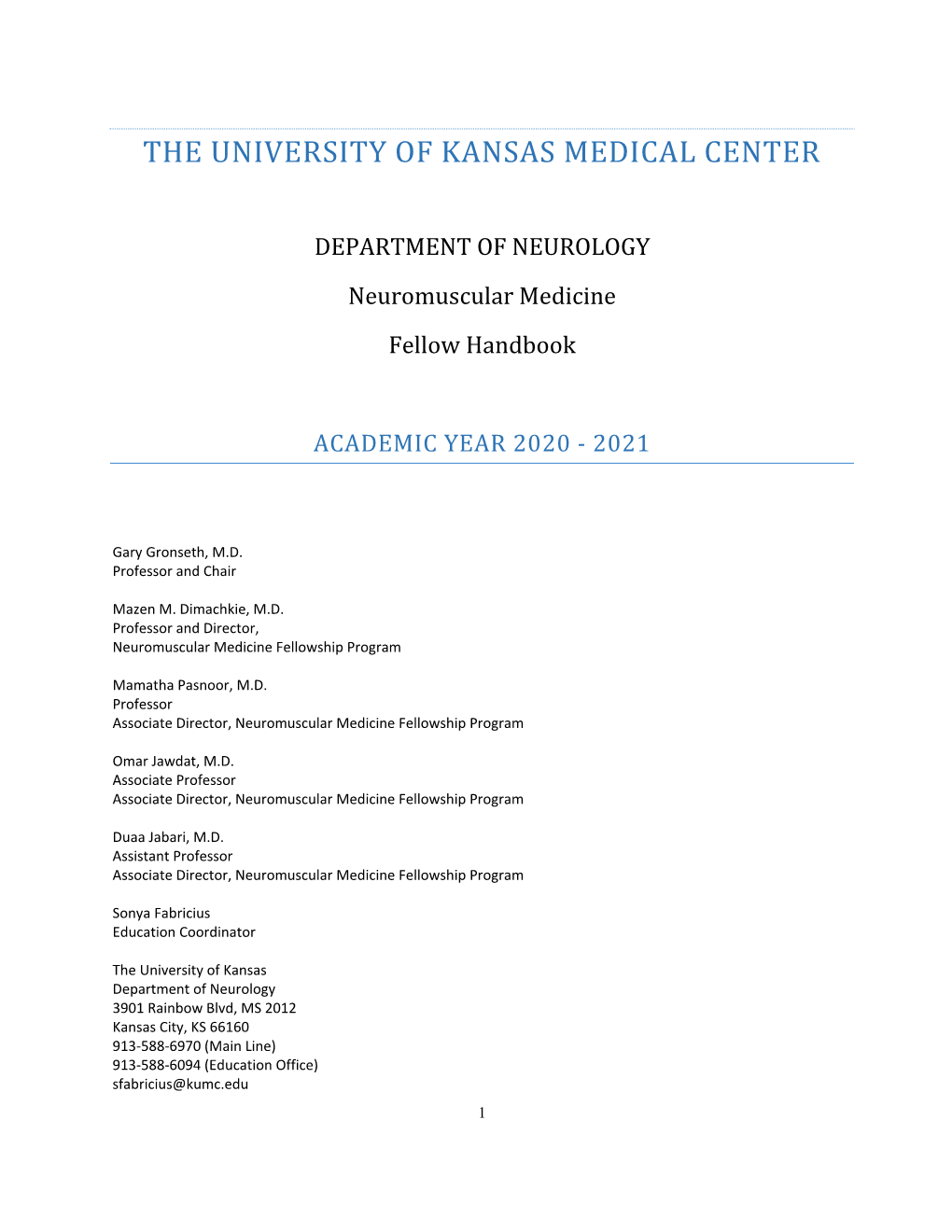 Neuromuscular Medicine Fellowship Handbook