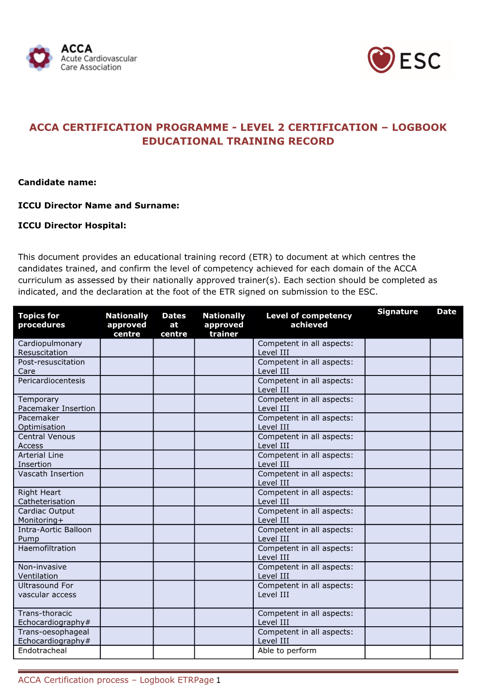 Acca Certification Programme - Level 2 Certification Logbook Educational Training Record