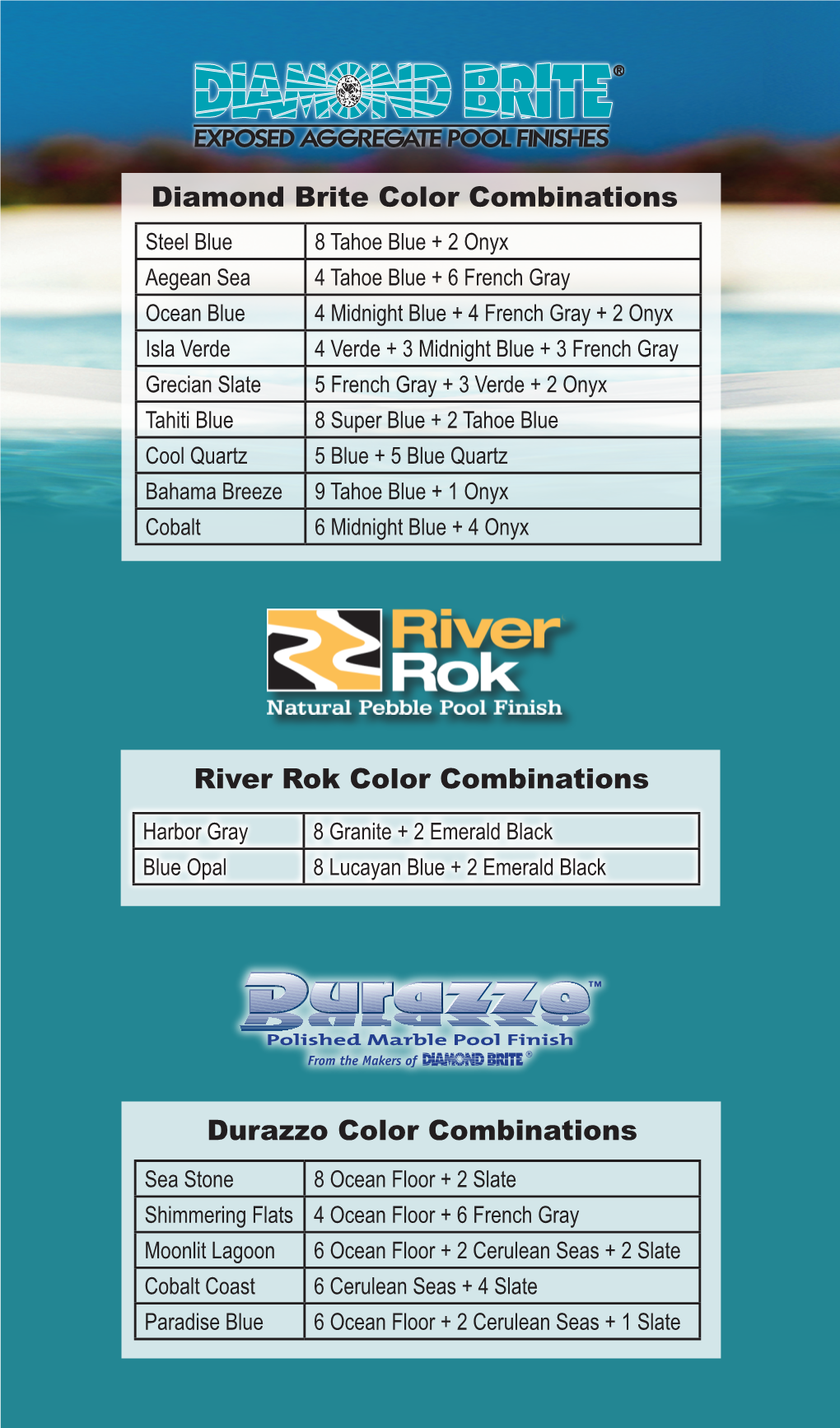 Diamond Brite Color Combinations River Rok Color Combinations Durazzo Color Combinations