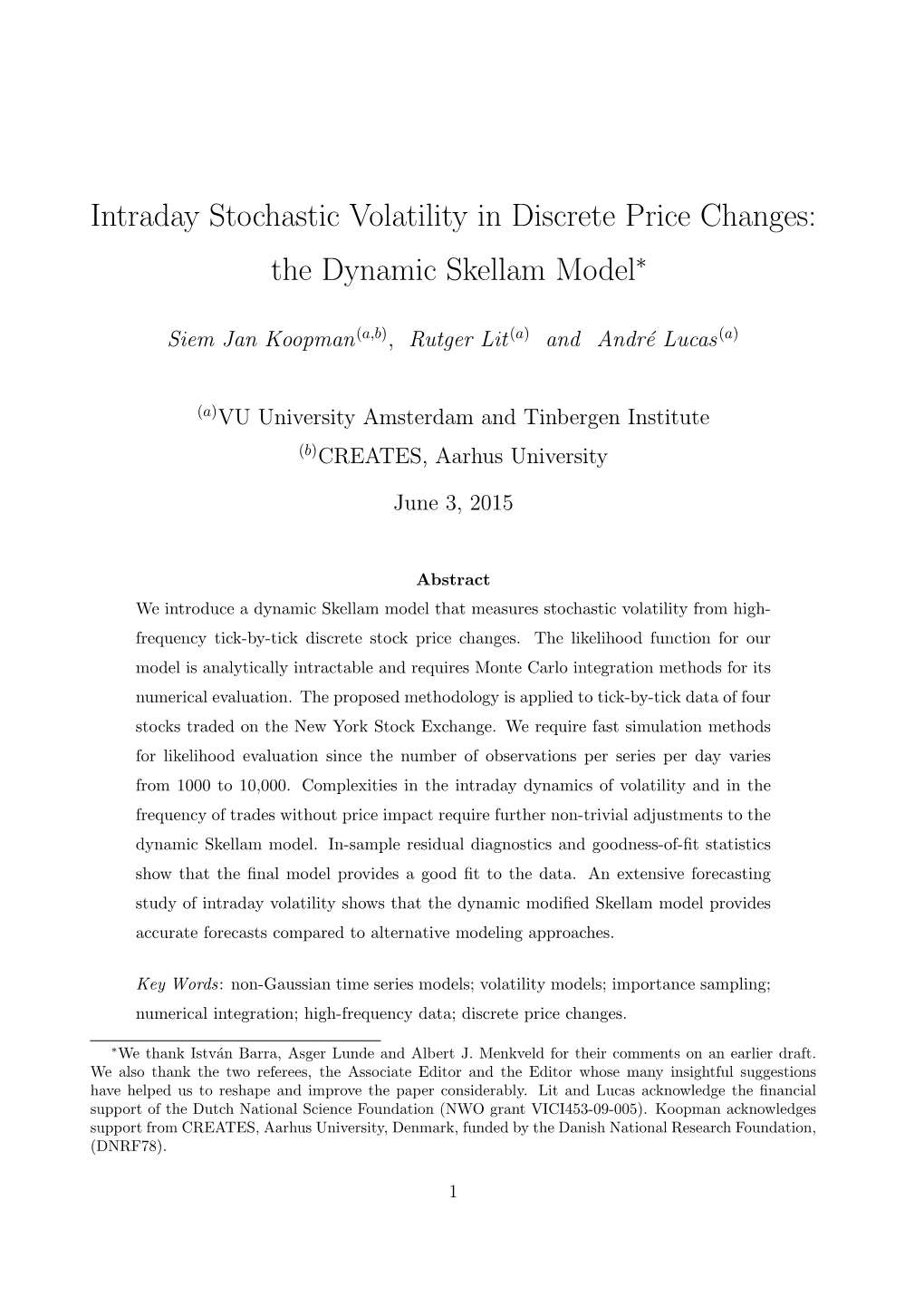 Intraday Stochastic Volatility in Discrete Price Changes: the Dynamic Skellam Model∗