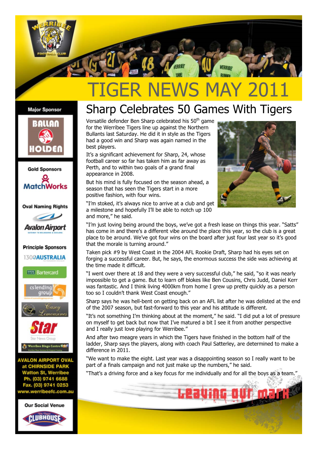 TIGER NEWS MAY 2011 Sharp Celebrates 50 Games with Tigers