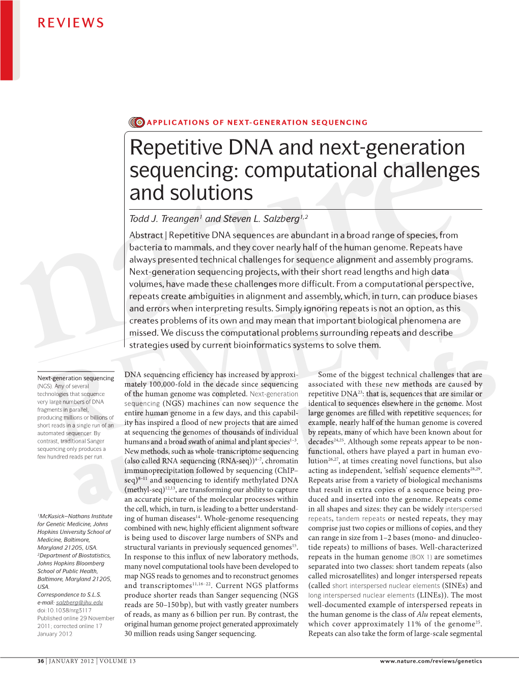 Repetitive DNA and Next-Generation Sequencing: Computational Challenges and Solutions