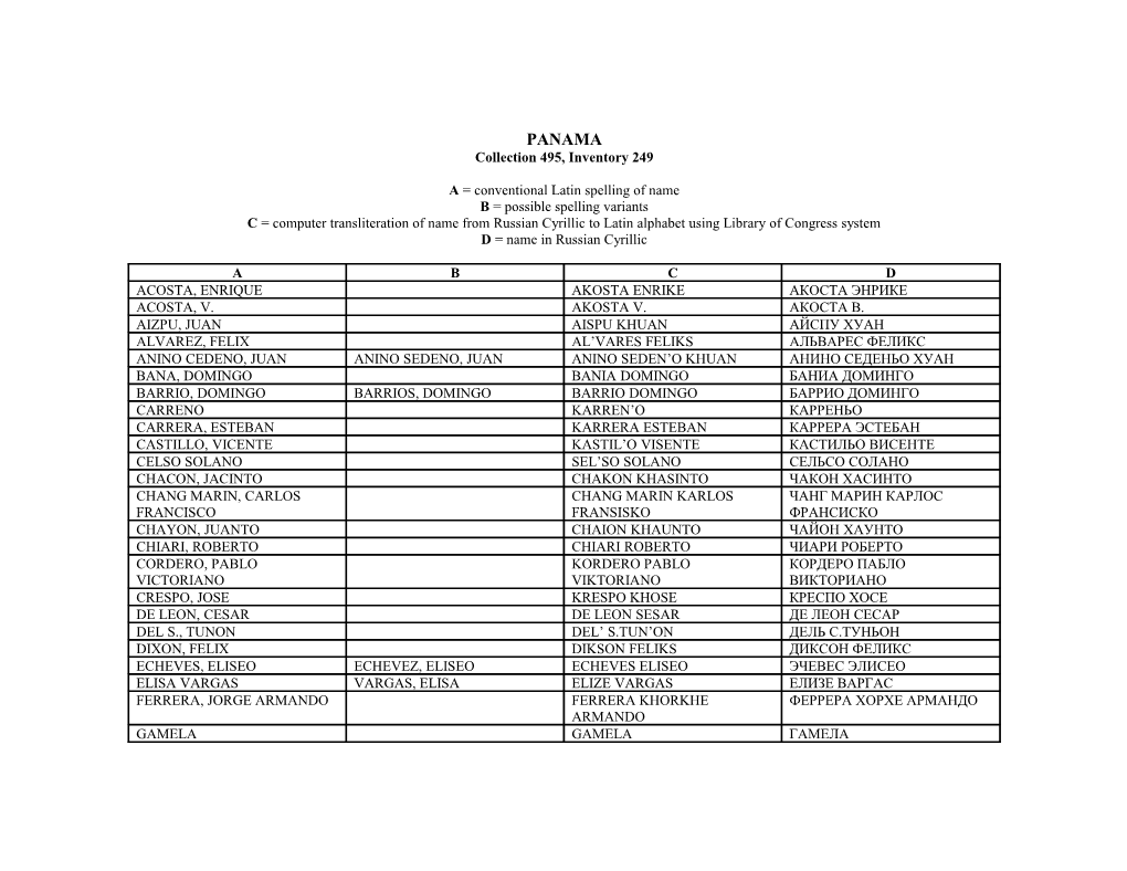 PANAMA Vetted Names