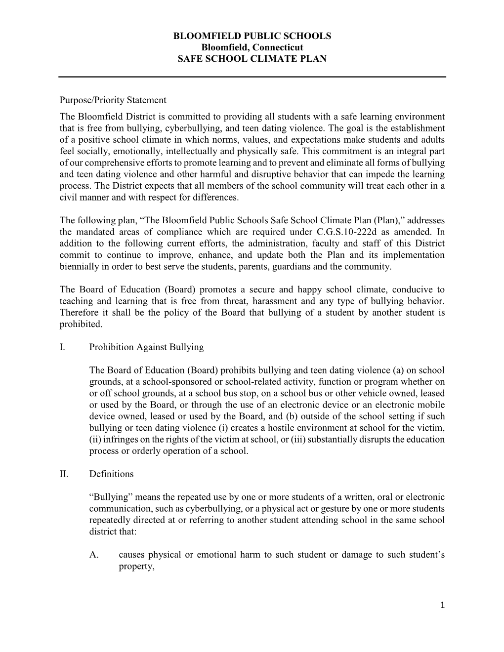 Safe School Climate Plan