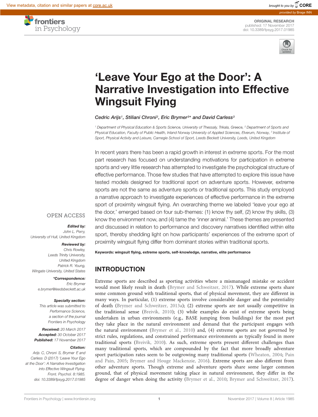 'Leave Your Ego at the Door': a Narrative Investigation Into Effective Wingsuit Flying