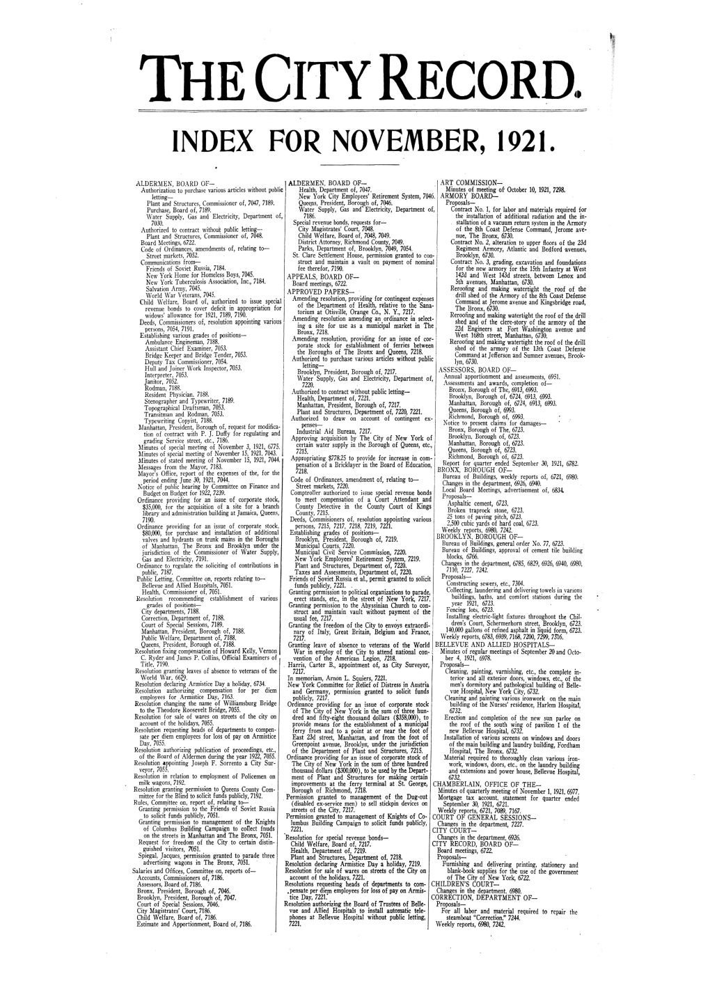 Index for November, 1921