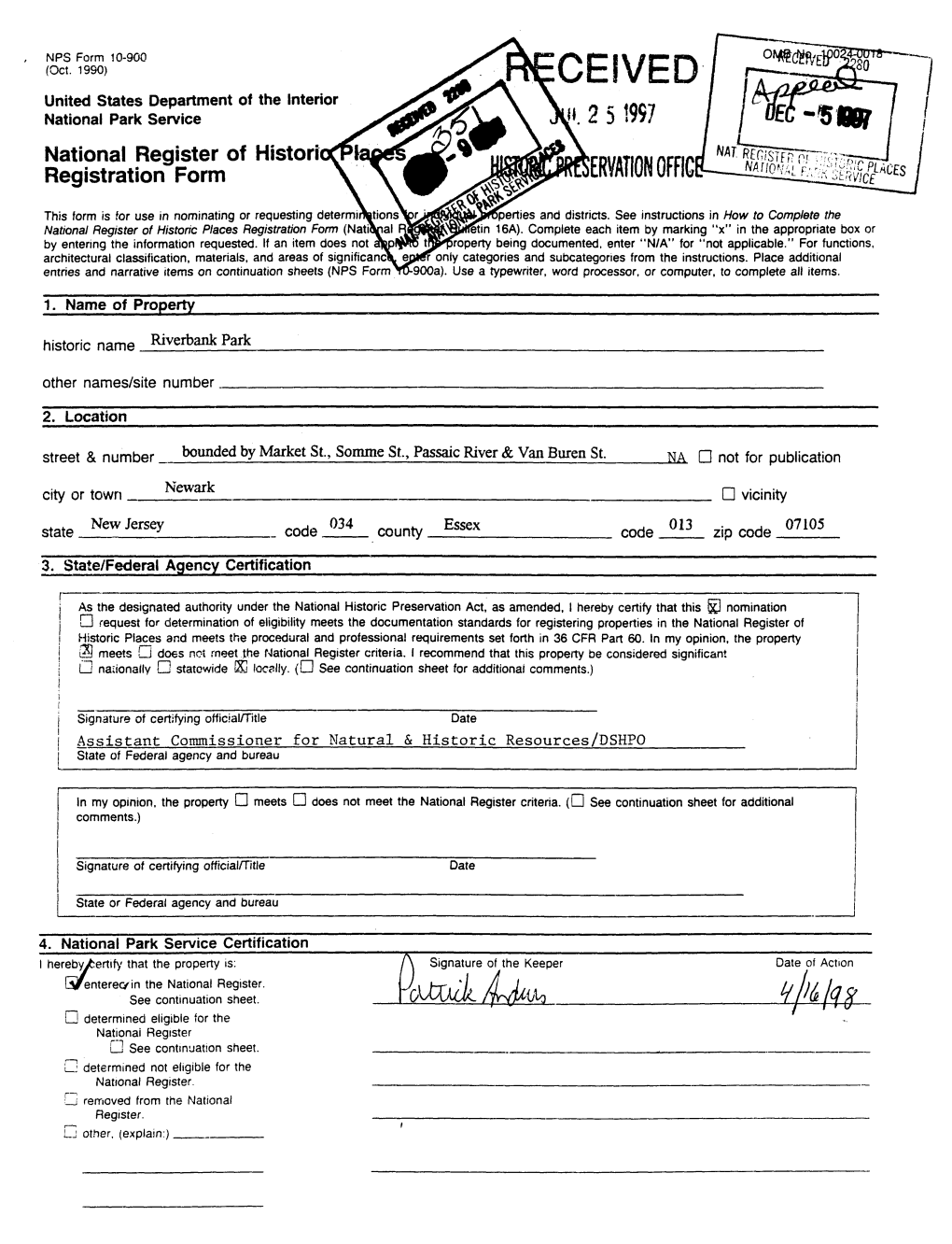 CEIVED United States Department of the Interior National Park Service 2 51997 National Register of Histori Registration Form Mmm