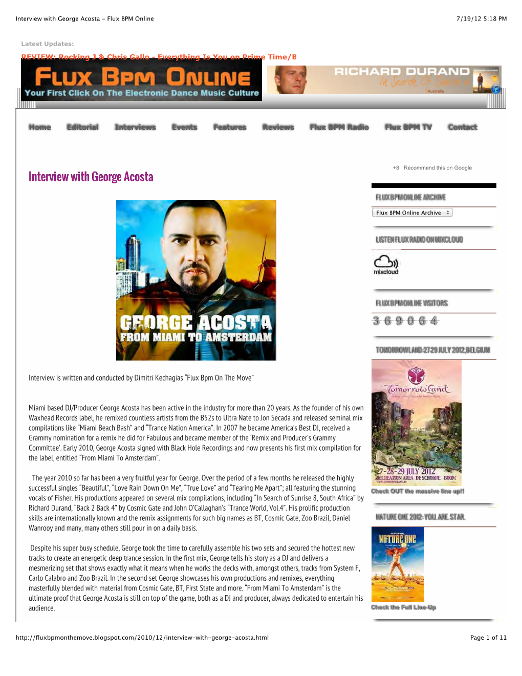 Interview with George Acosta - Flux BPM Online 7/19/12 5:18 PM