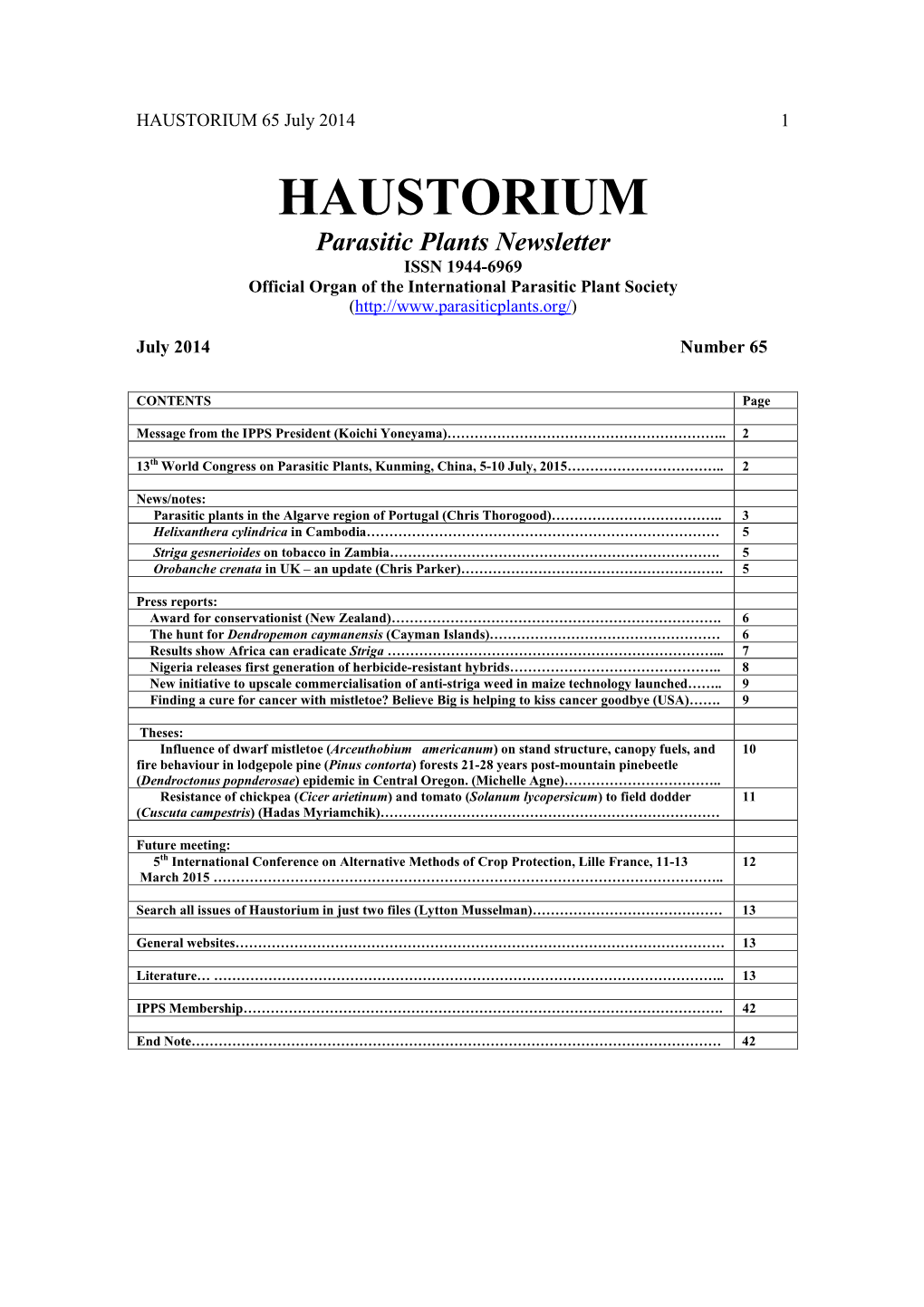 HAUSTORIUM 65 July 2014