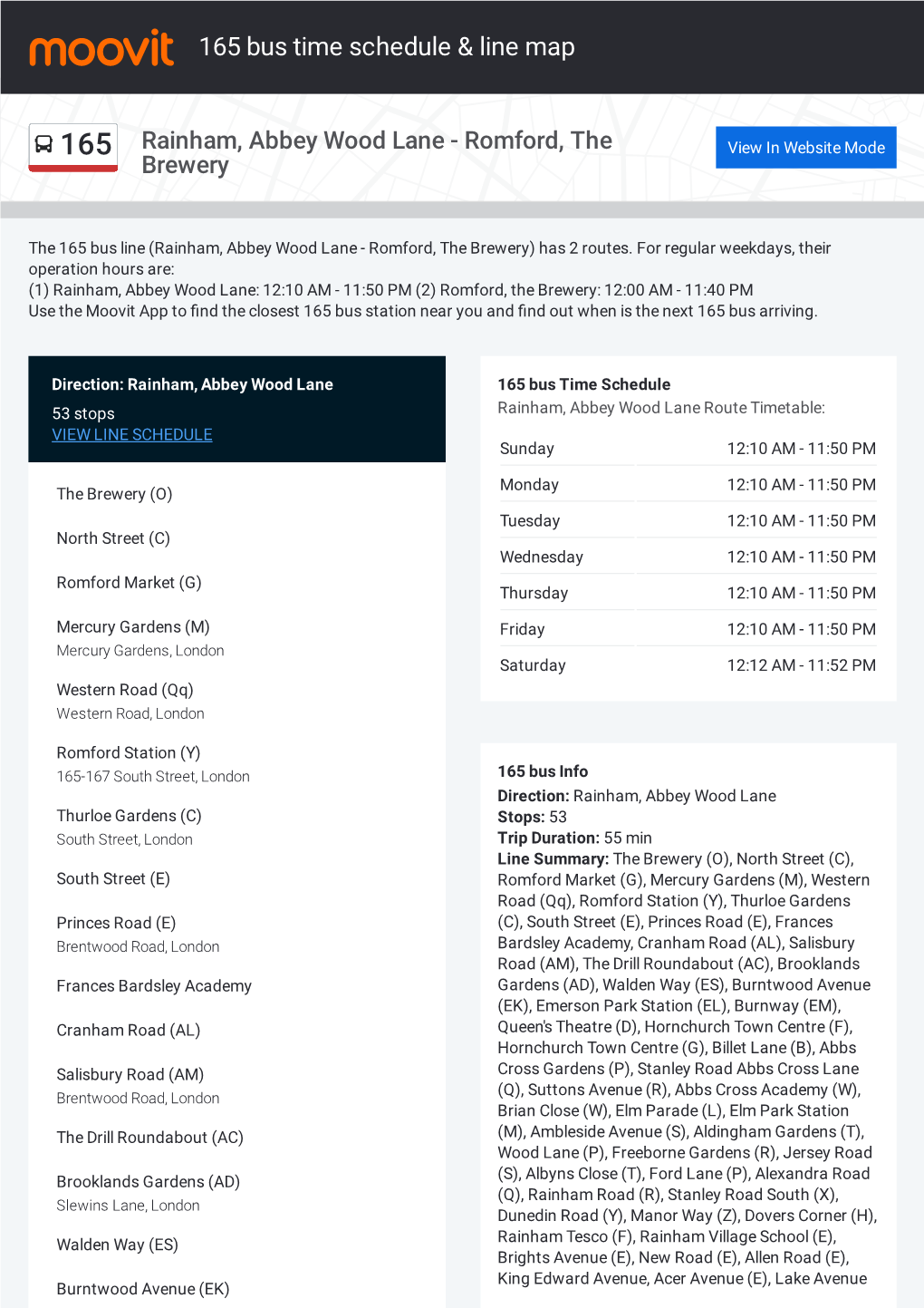 165 Bus Time Schedule & Line Route