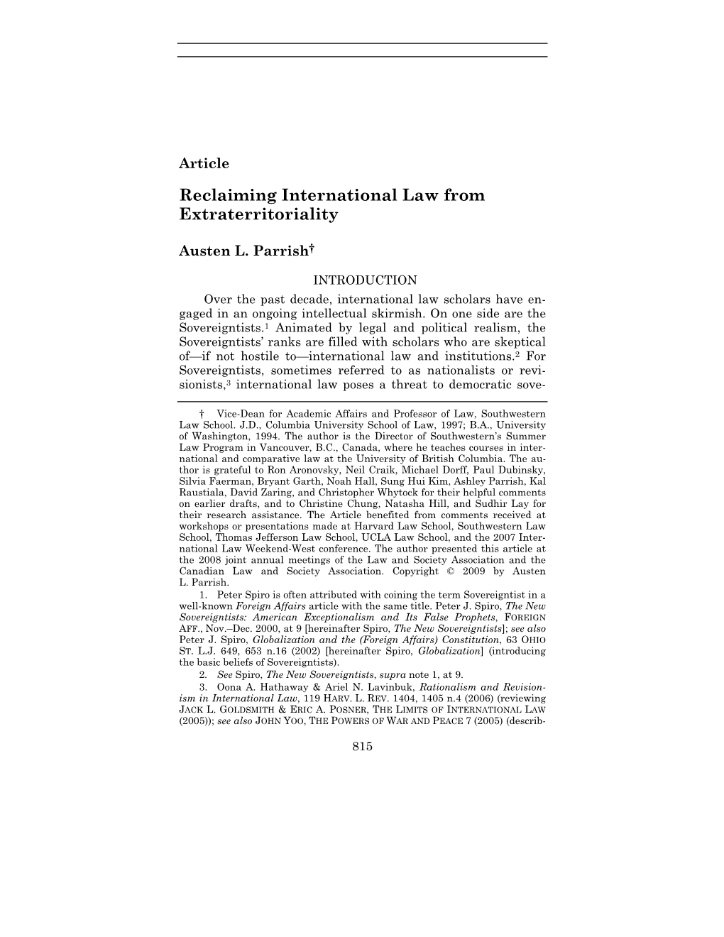 Reclaiming International Law from Extraterritoriality