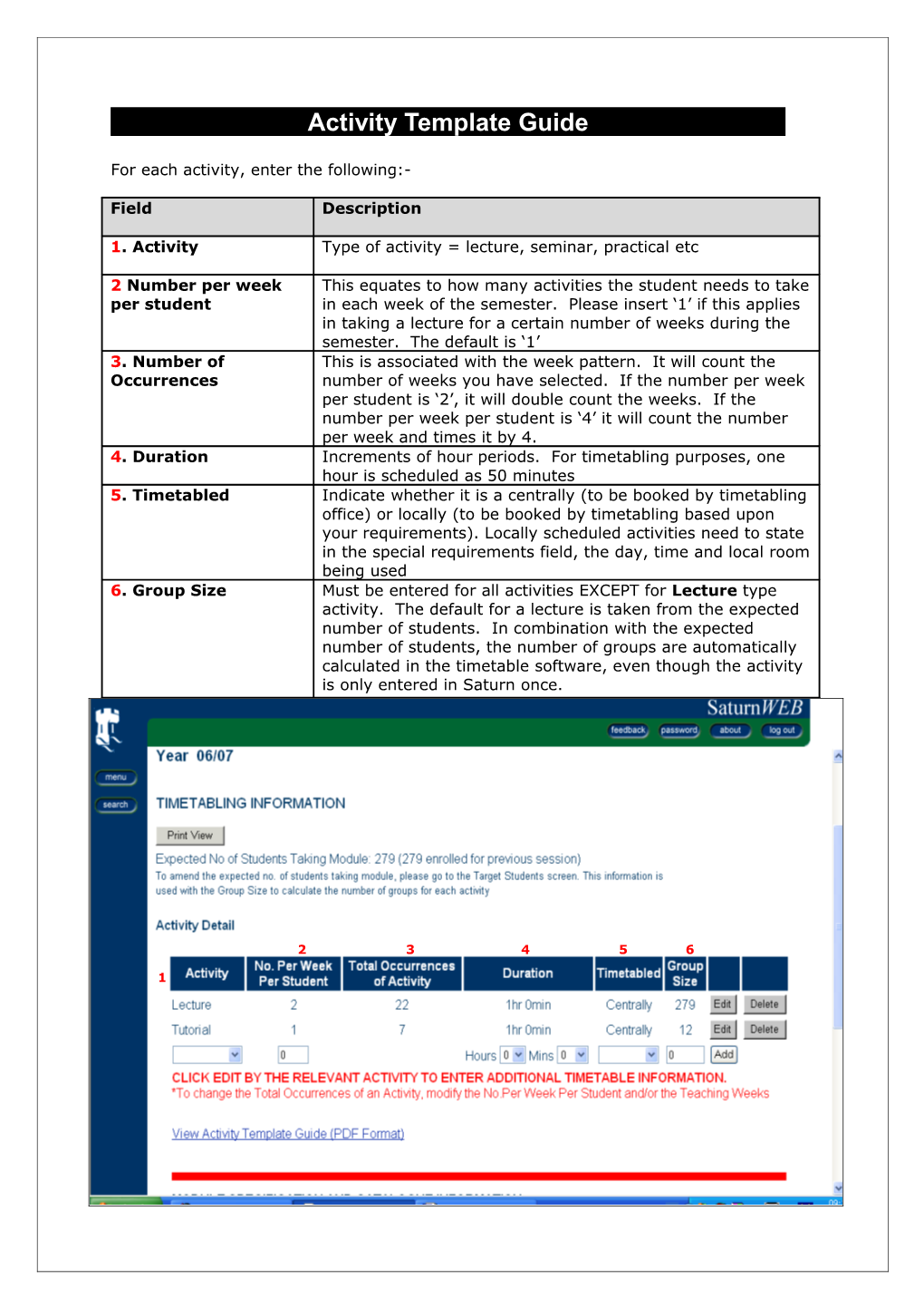 Activity Template Information