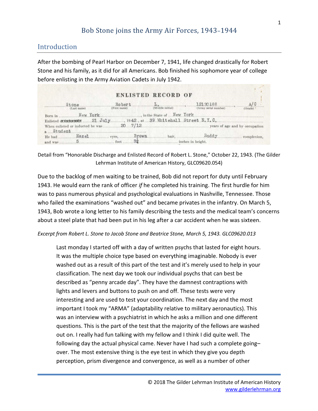 Bob Stone Joins the Army Air Forces, 1943–1944 Introduction