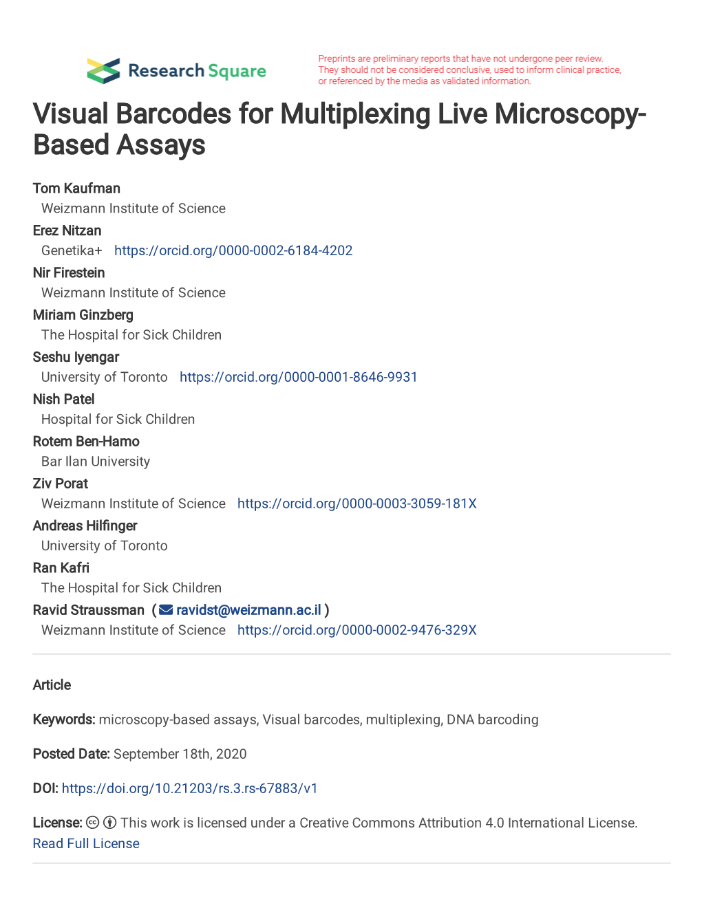 Visual Barcodes for Multiplexing Live Microscopy-Based Assays