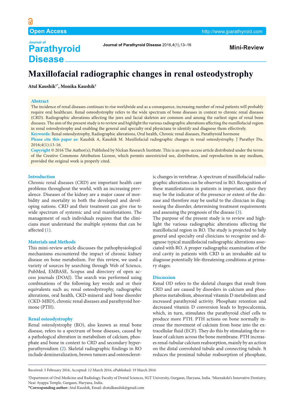 Maxillofacial Radiographic Changes in Renal Osteodystrophy