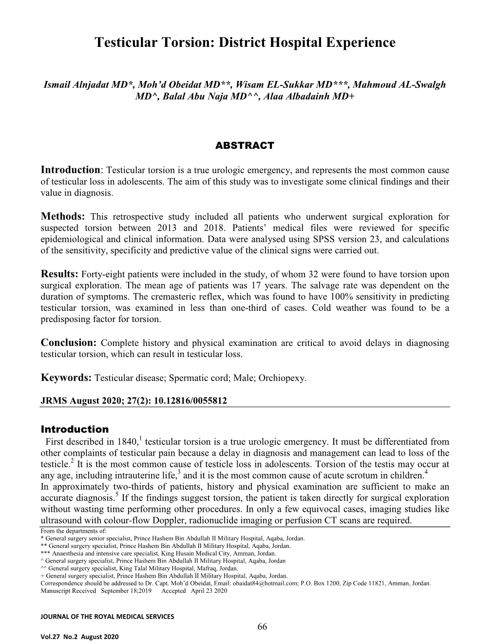 Testicular Torsion: District Hospital Experience