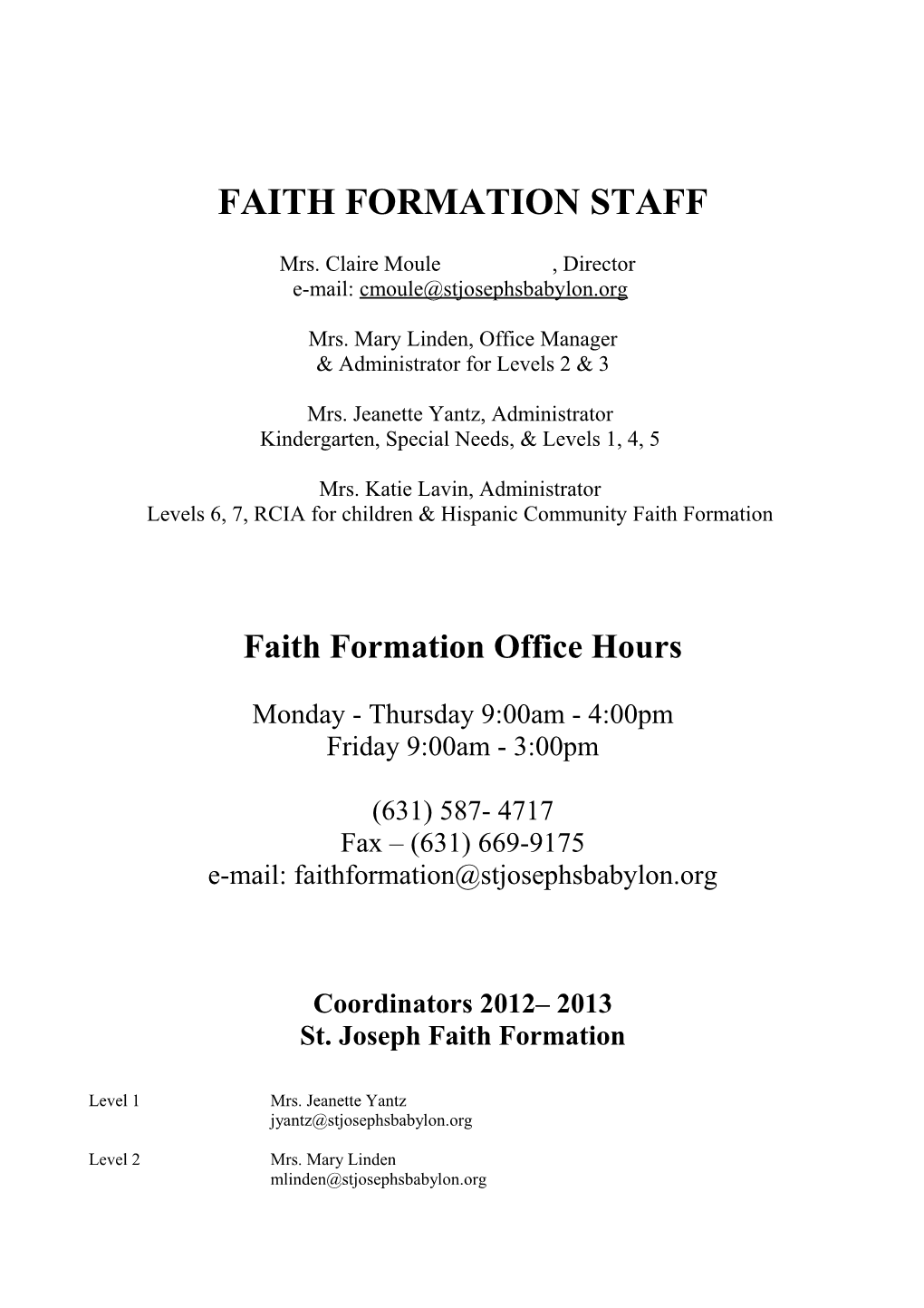 Faith Formation Staff