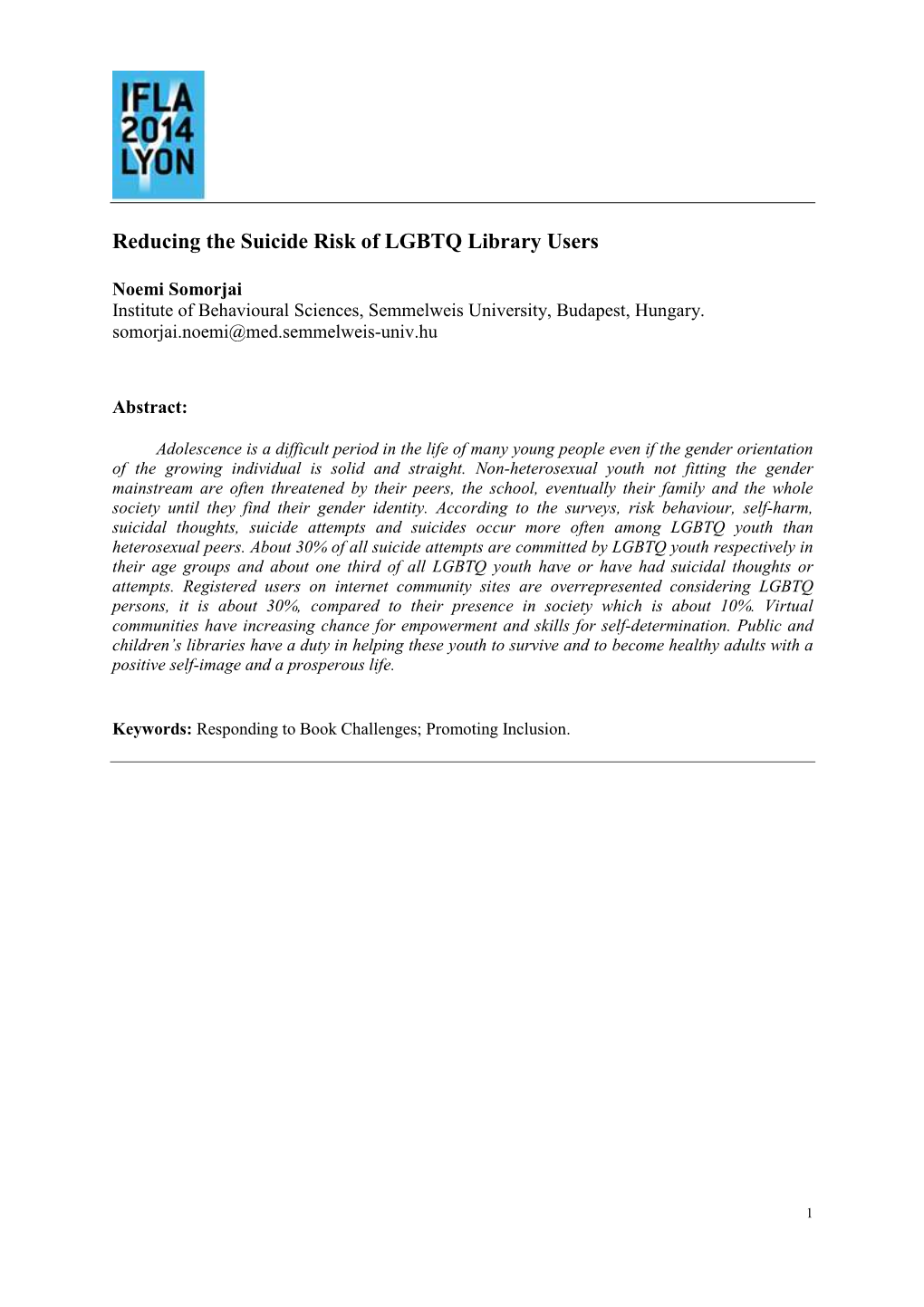 Reducing the Suicide Risk of LGBTQ Library Users