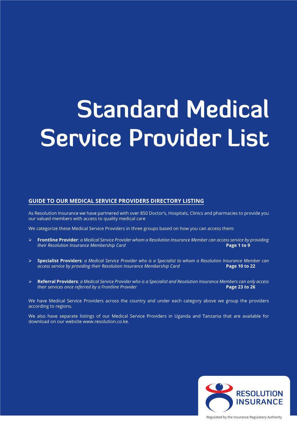 Standard Medical Service Provider List