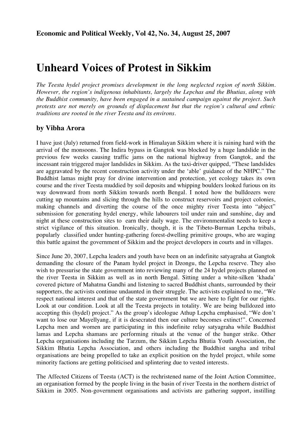 Unheard Voices of Protest in Sikkim