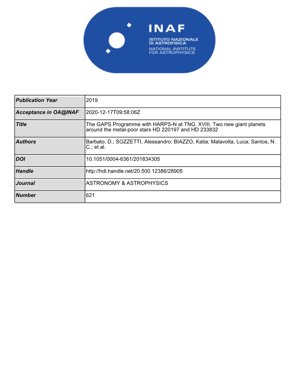 2019 Publication Year 2020-12-17T09:58:06Z Acceptance in OA@INAF the GAPS Programme with HARPS-N at TNG. XVIII. Two New Giant Pl