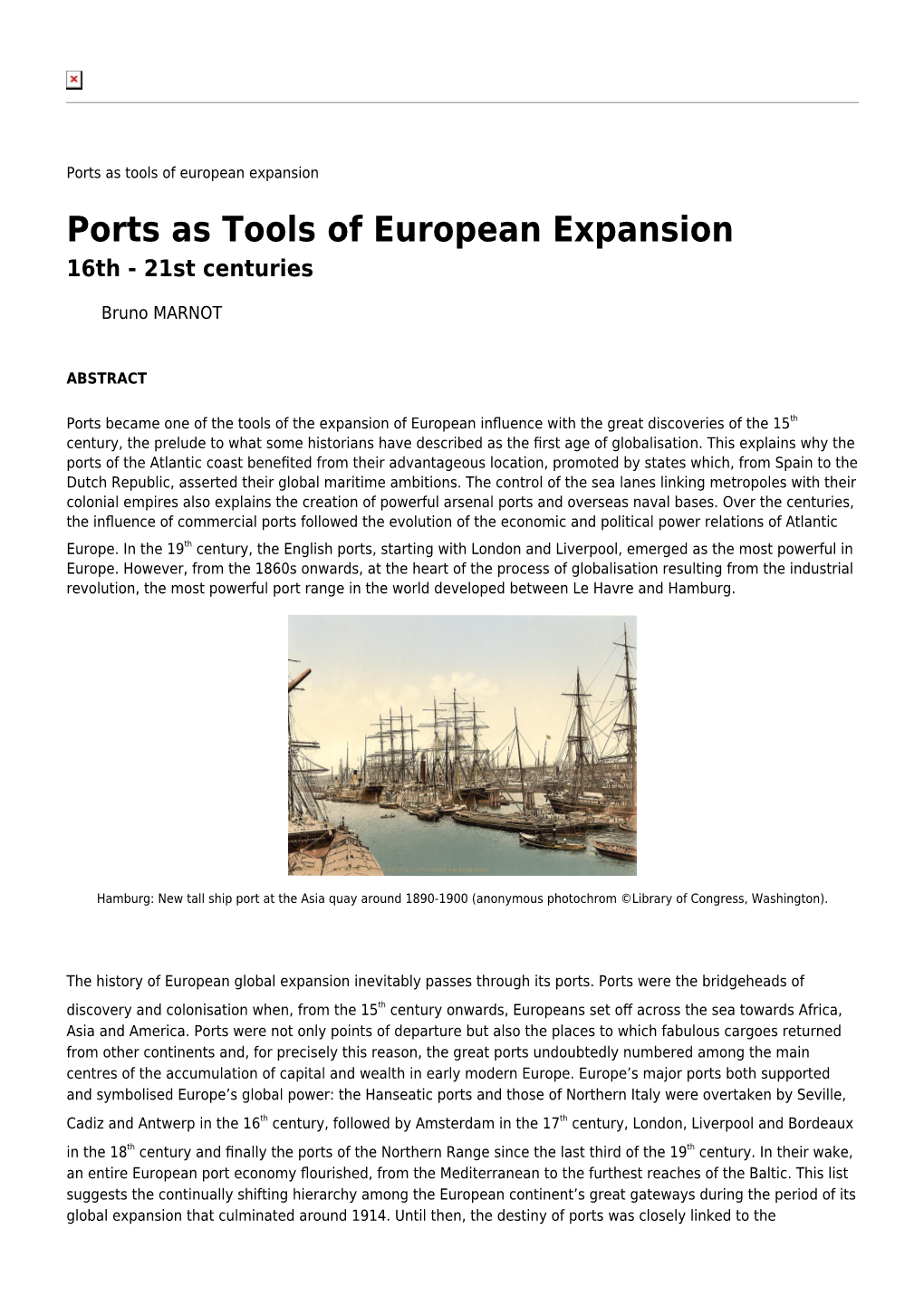 Ports As Tools of European Expansion Ports As Tools of European Expansion 16Th - 21St Centuries