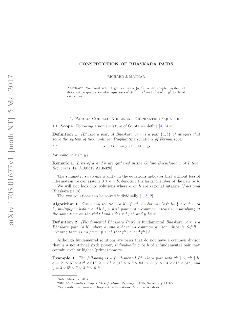 Construction of Bhaskara Pairs