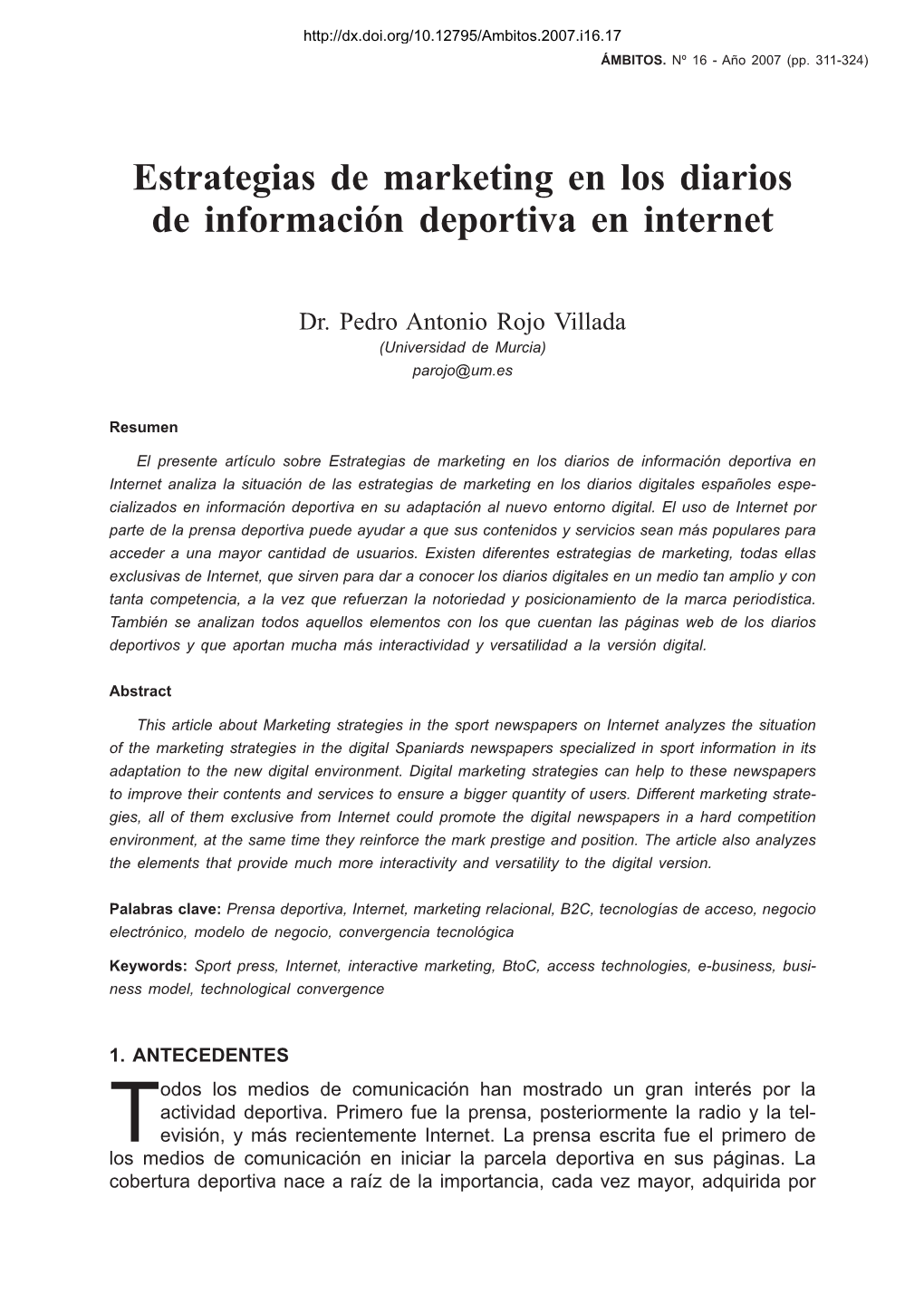 Estrategias De Marketing En Los Diarios De Información Deportiva En Internet