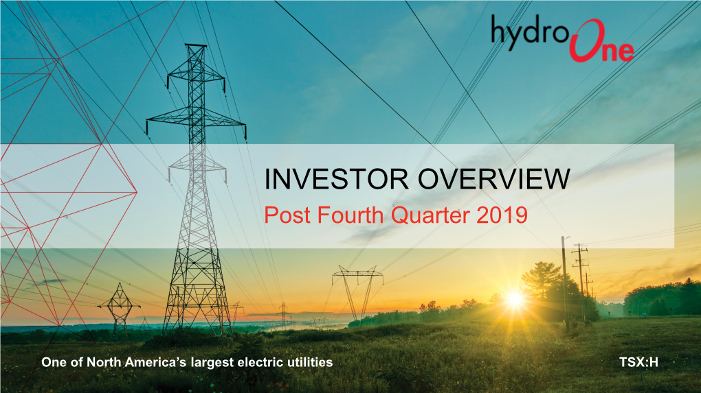 Hydro One Investor Overview Post 4Q19