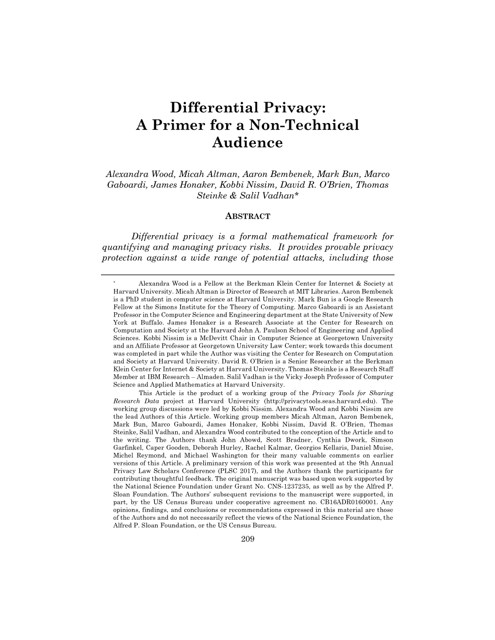 Differential Privacy: a Primer for a Non-Technical Audience