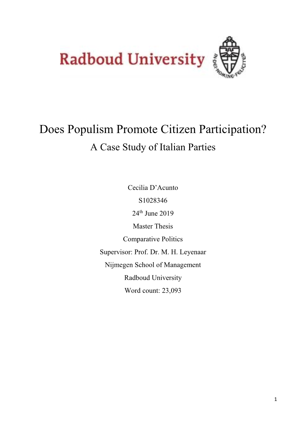 Does Populism Promote Citizen Participation? a Case Study of Italian Parties