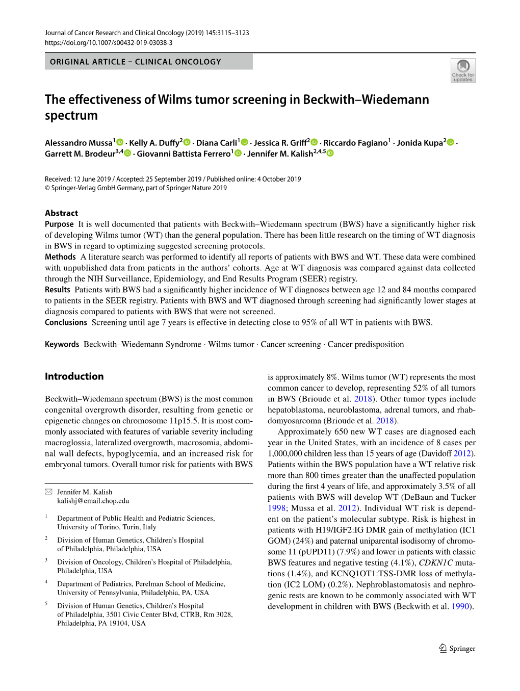 The Effectiveness of Wilms Tumor Screening in Beckwith–Wiedemann Spectrum