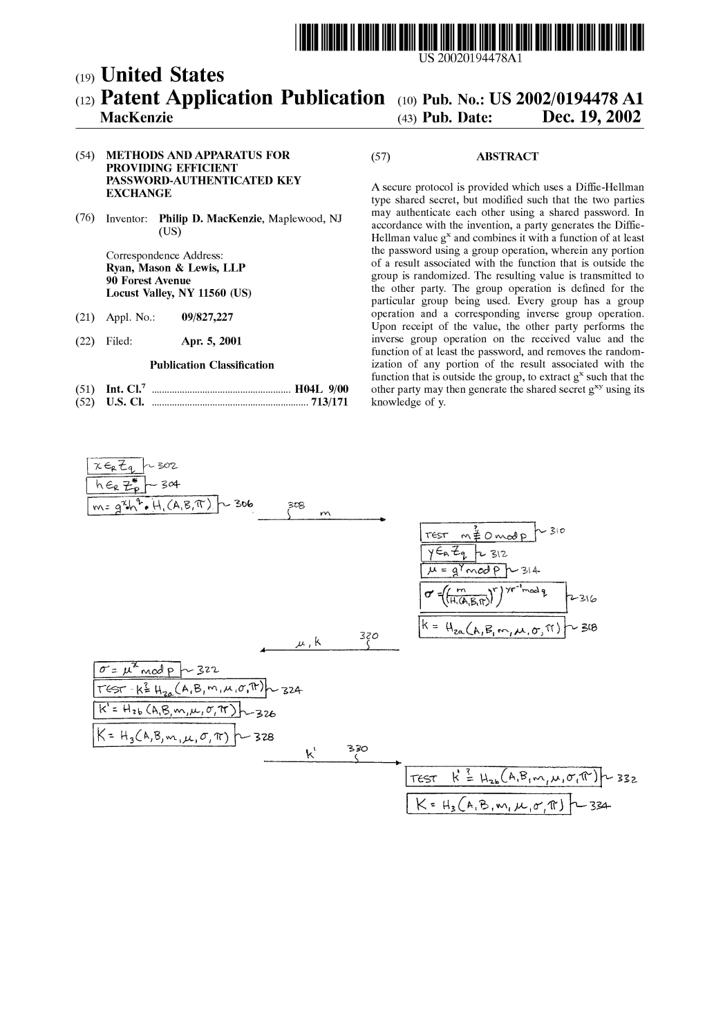 (12) Patent Application Publication (10) Pub. No.: US 2002/0194478 A1 Mackenzie (43) Pub