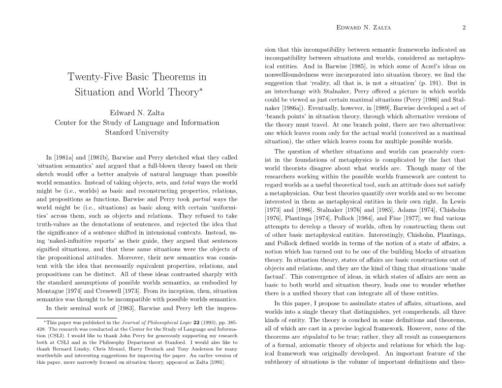 Twenty-Five Basic Theorems in Situation and World Theory