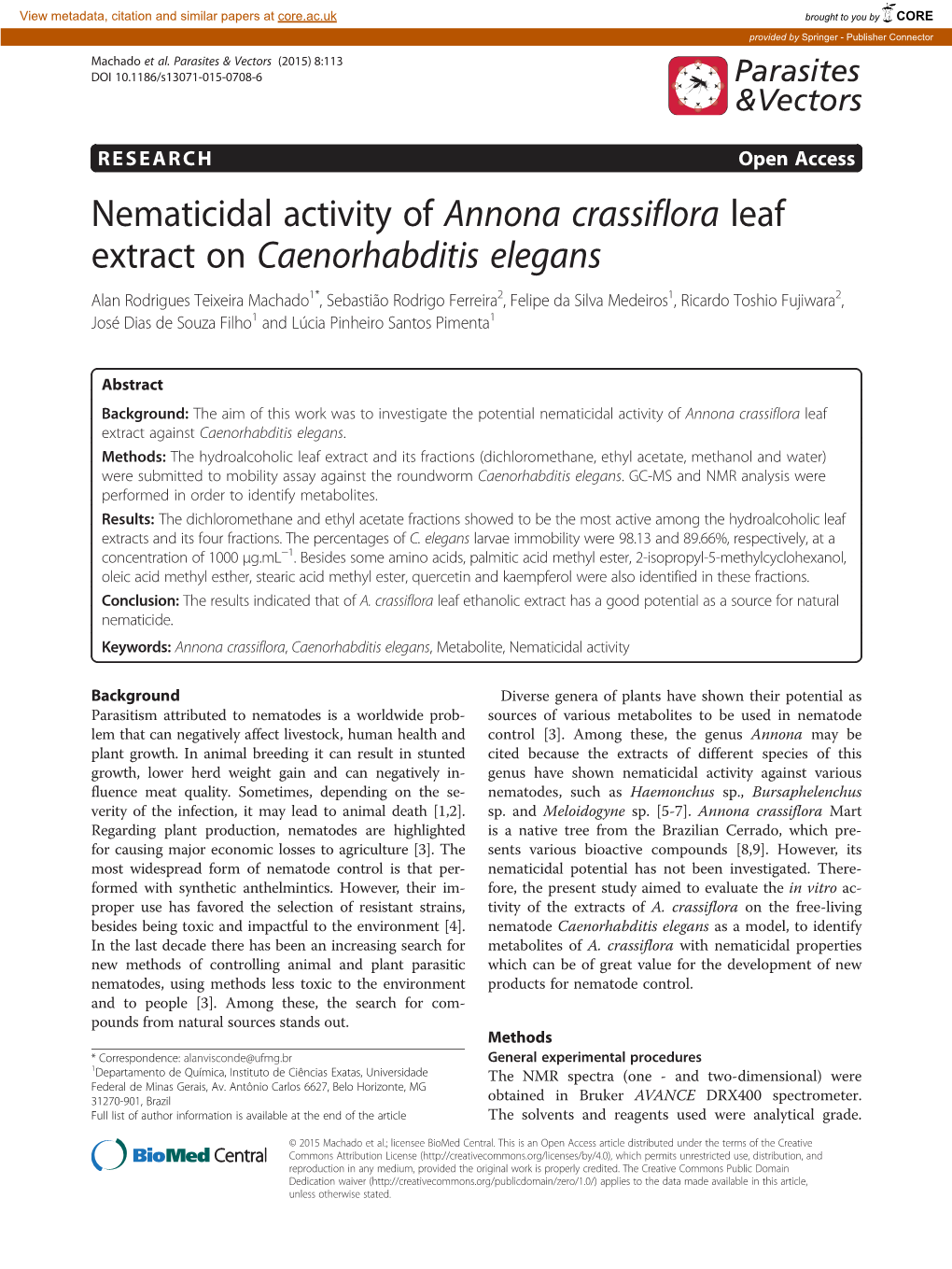 Nematicidal Activity of Annona Crassiflora Leaf Extract On