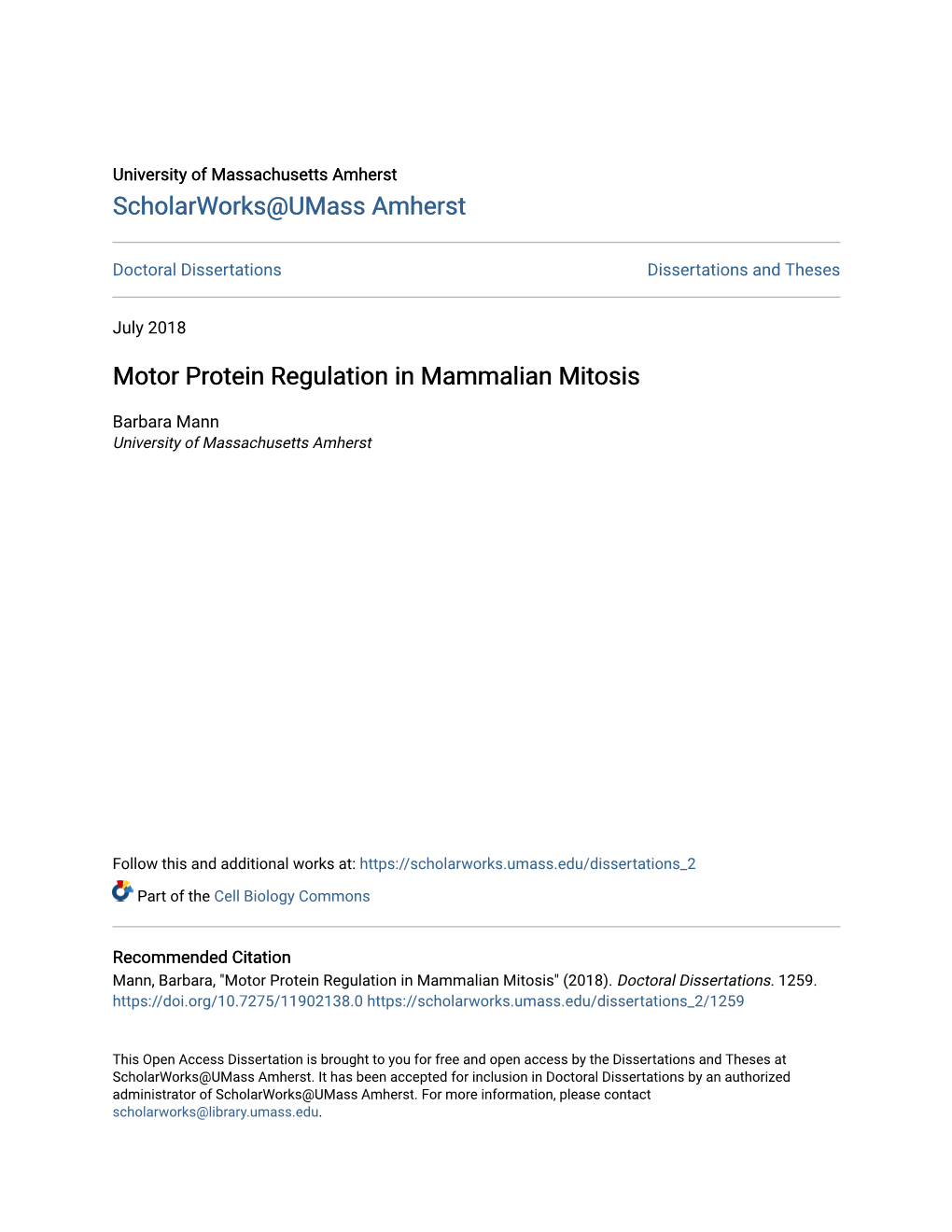 Motor Protein Regulation in Mammalian Mitosis