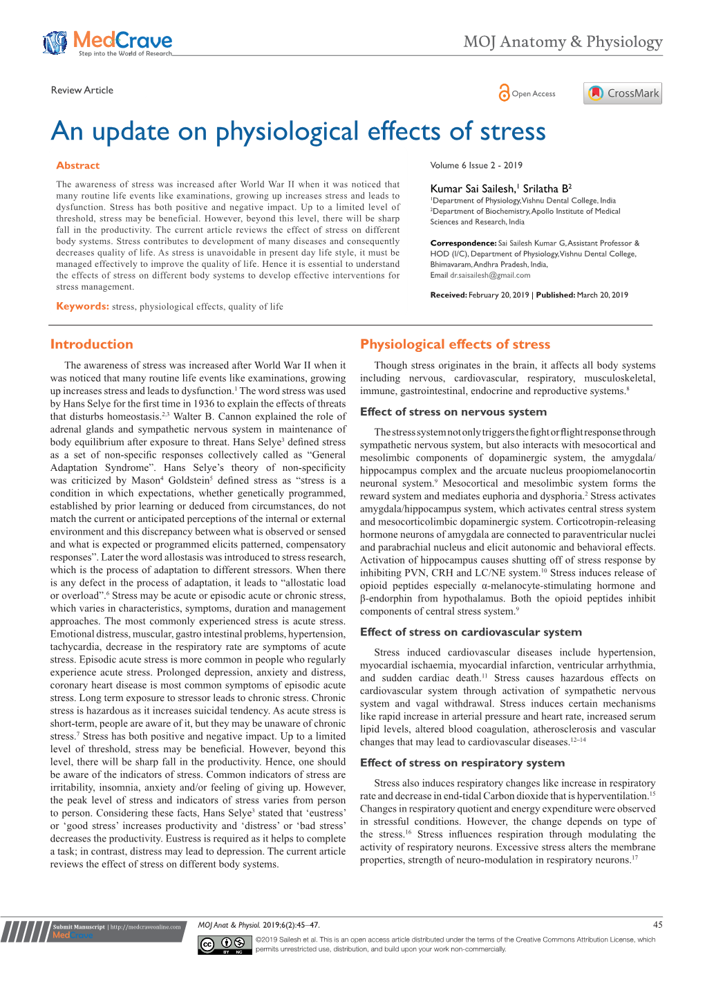 An Update on Physiological Effects of Stress