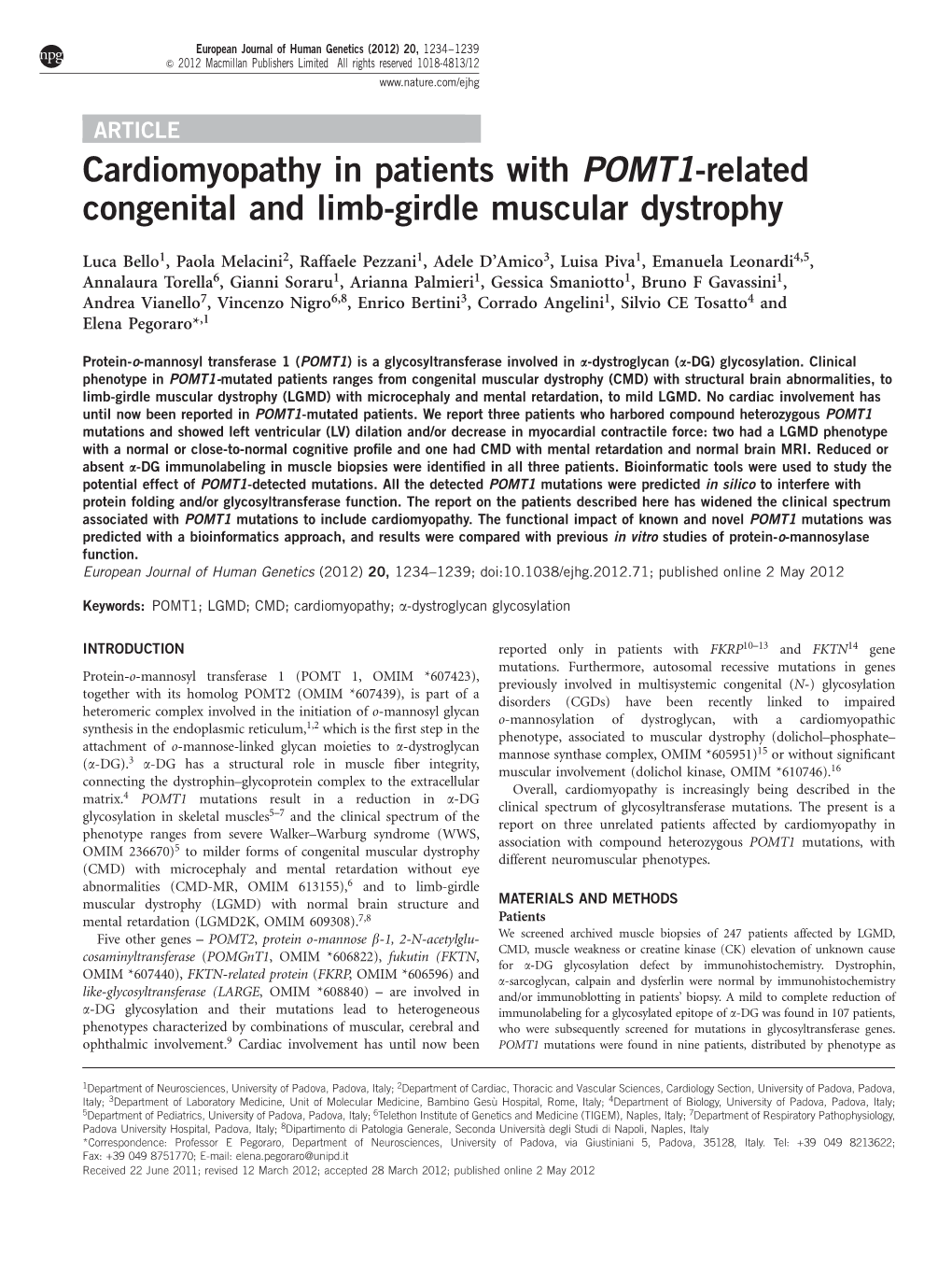 Cardiomyopathy in Patients with POMT1-Related Congenital and Limb-Girdle Muscular Dystrophy