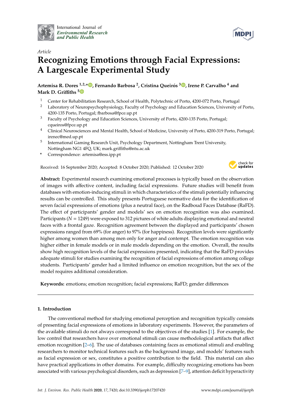 Recognizing Emotions Through Facial Expressions: a Largescale Experimental Study