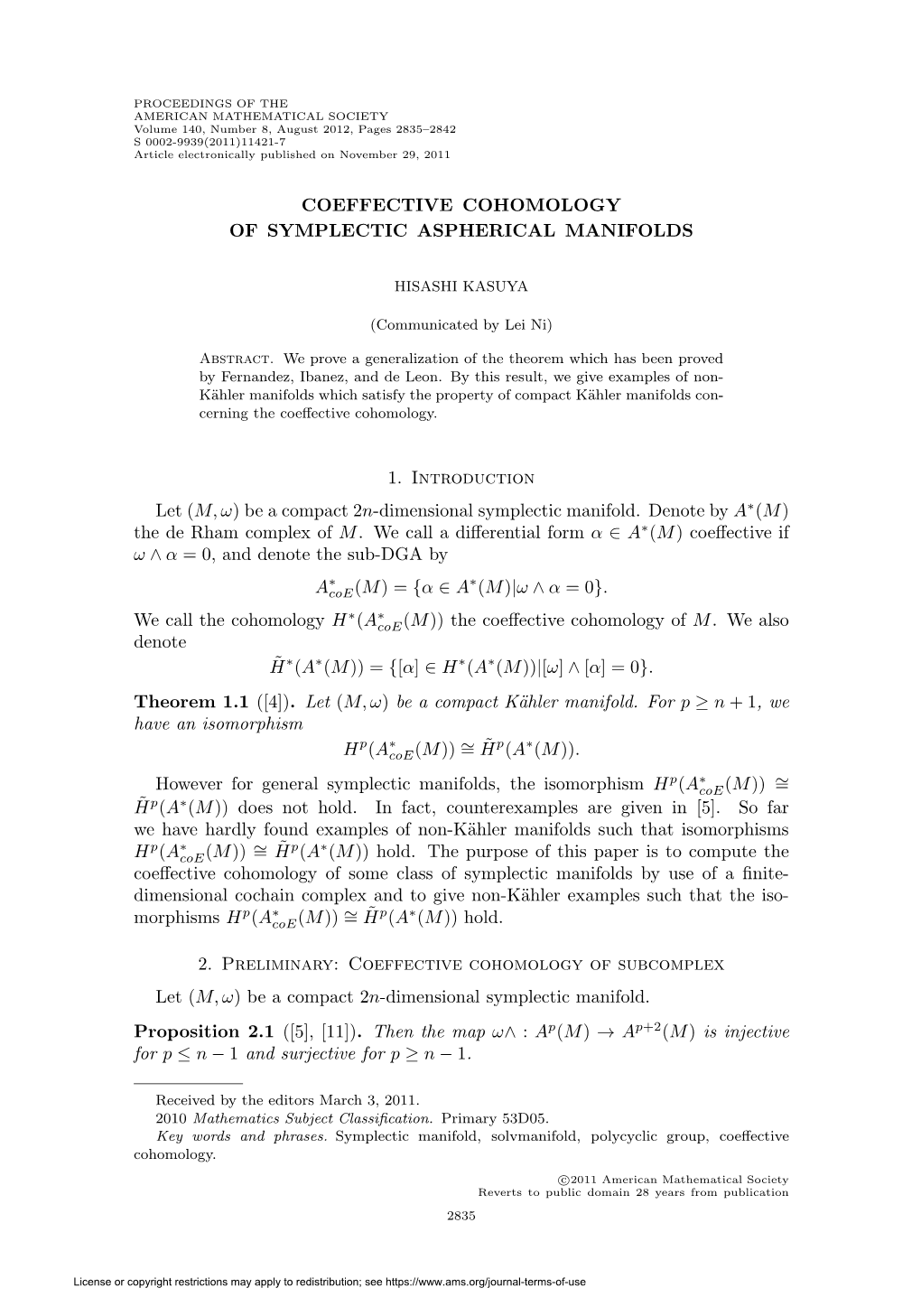 Coeffective Cohomology of Symplectic Aspherical Manifolds