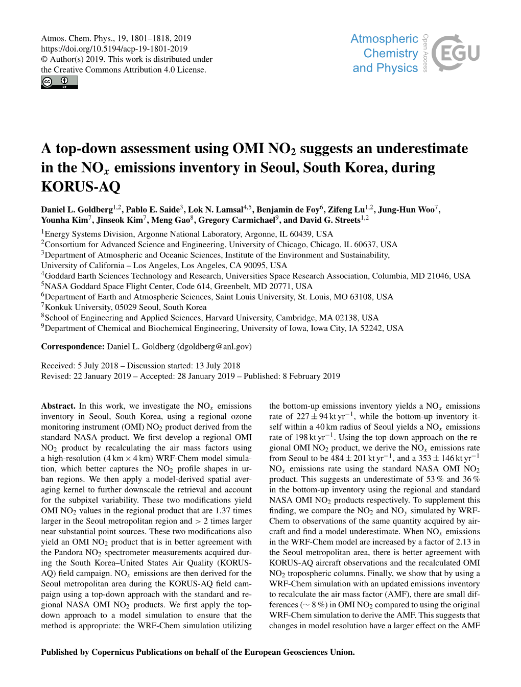 A Top-Down Assessment Using OMI NO2 Suggests an Underestimate in the Nox Emissions Inventory in Seoul, South Korea, During KORUS-AQ