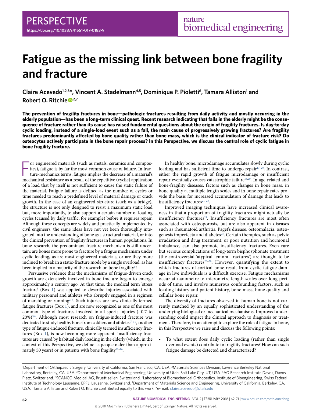 Fatigue As the Missing Link Between Bone Fragility and Fracture