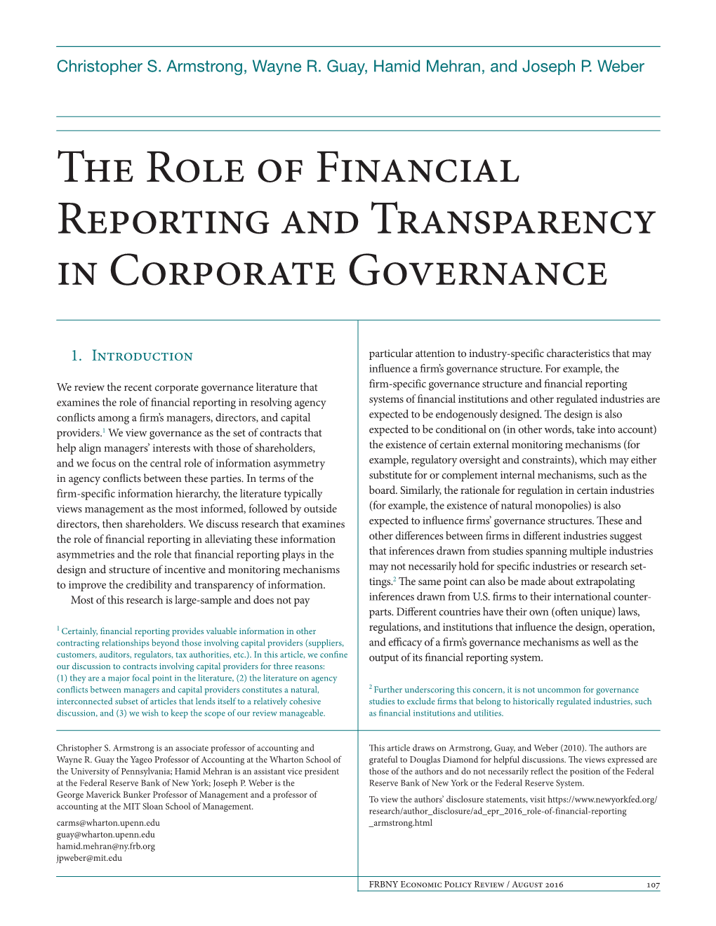 The Role of Financial Reporting and Transparency in Corporate Governance