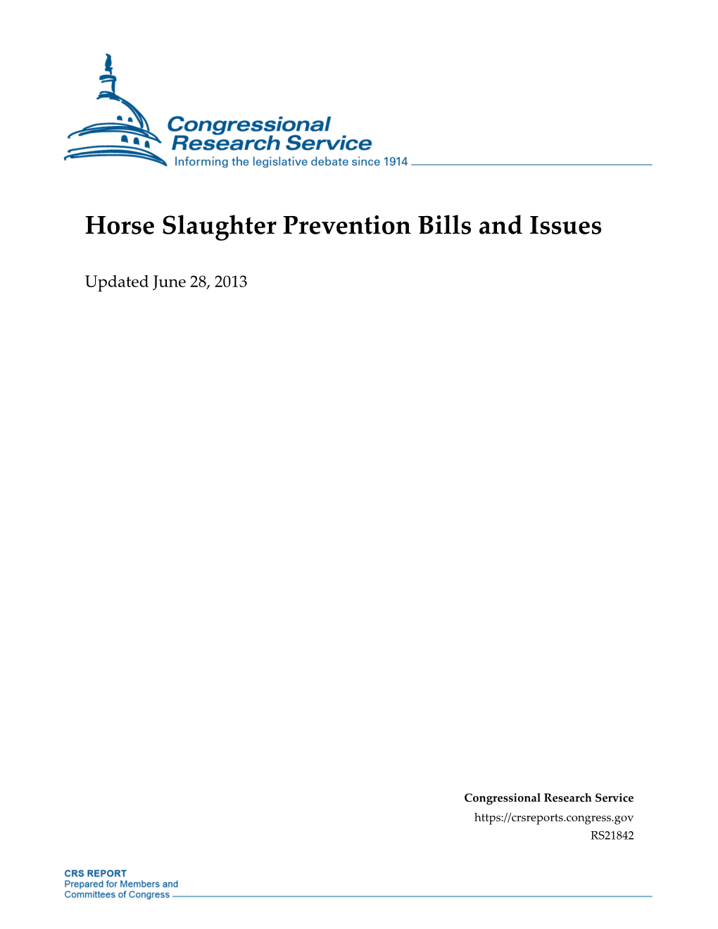 Horse Slaughter Prevention Bills and Issues