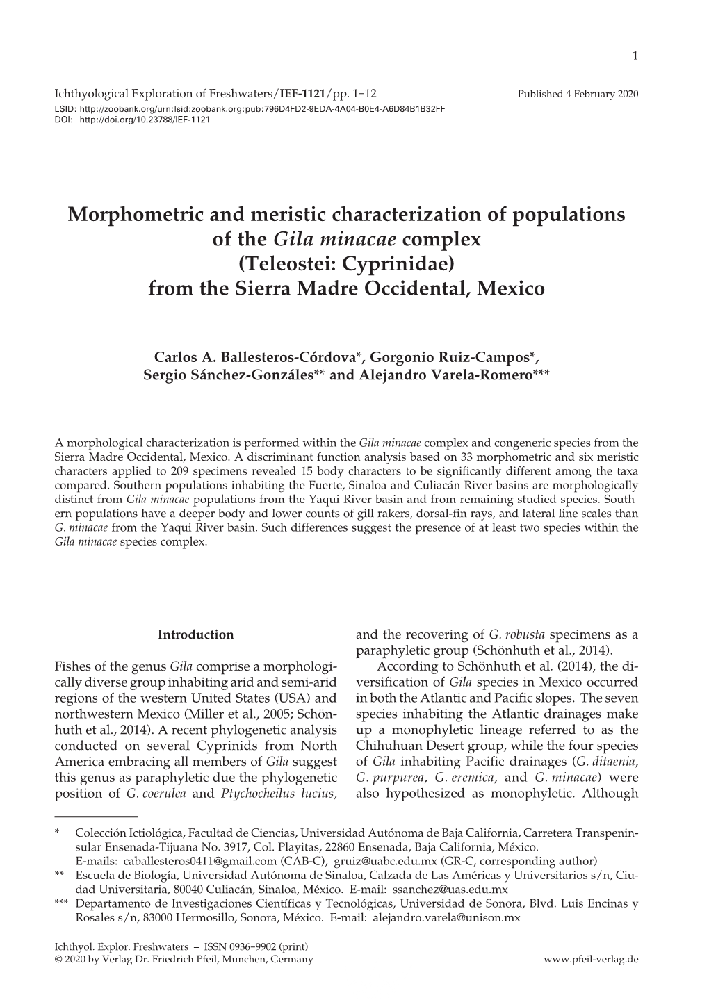 Ichthyological Exploration of Freshwaters, IEF-1121